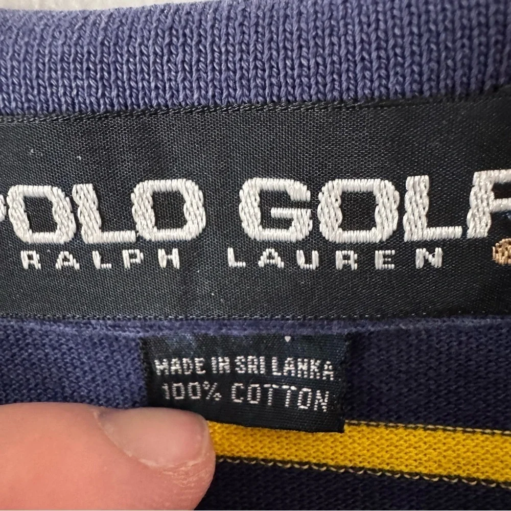 Vintage Polo Golf Ralph Lauren Polo Shirt Mens XL Blue Yellow Striped Crest 90s